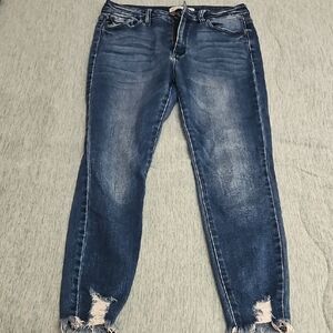 KanCan Distressed Ankle Jeans in Dark Blue